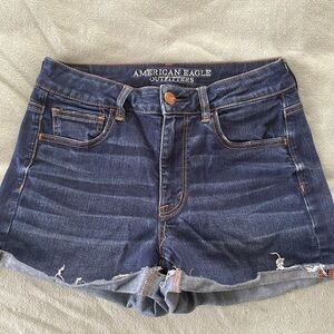 Dark distressed denim- high rise shortie